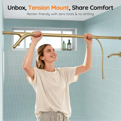 Dual Shower Head System- Double Showerheads for Couples - Golden | Two People 2 Person Gifts for Women Men - Thicker 304 Stainless Steel, High Pressure, Adjustable, Bathroom Upgrade, SPA-Like - color: Golden
