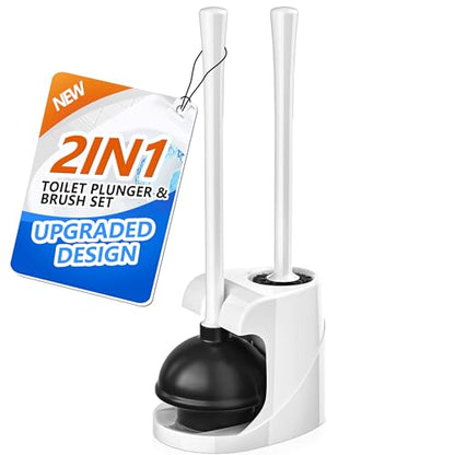 TRENTI Toilet Plunger and Brush with Holder, Bowl Brush and Heavy Duty Toilet Plunger Set for 5.7-inch Toilet Drain, 2-in-1 Bathroom Cleaning Combo with Modern Caddy Stand (White) | Toilet Plunger and Brush with Holder, Bowl Brush and Heavy Duty Toilet Pl