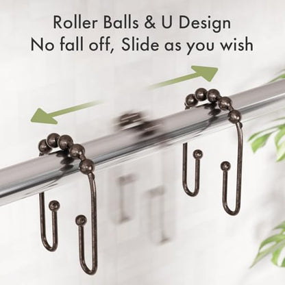 AmazerBath Shower Curtain Hooks Bronze Shower Curtain Rings Rust Proof, Non-Slip Shower Curtain Double Hooks, Smooth Metal Shower Hooks for Shower Curtain Liner Bathroom, 12Pcs Shower Rod Hooks - color: Bronze, style: Modern
