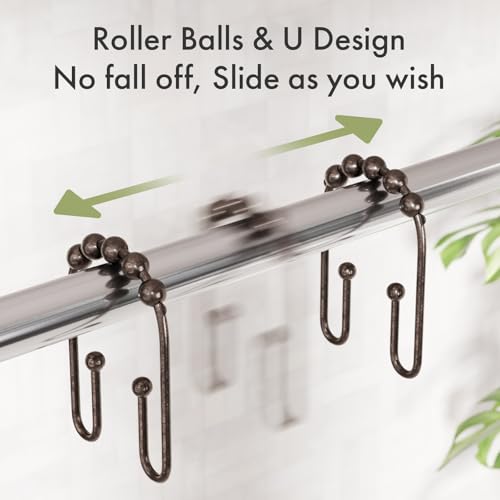 AmazerBath Shower Curtain Hooks Bronze Shower Curtain Rings Rust Proof, Non-Slip Shower Curtain Double Hooks, Smooth Metal Shower Hooks for Shower Curtain Liner Bathroom, 12Pcs Shower Rod Hooks - color: Bronze, style: Modern
