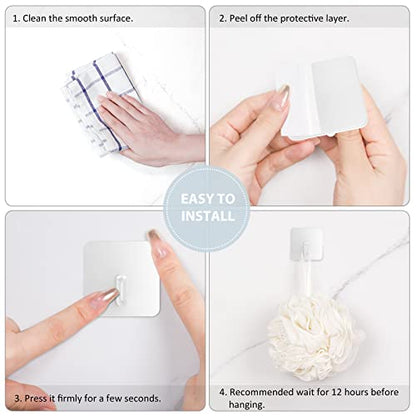 VIS'V Adhesive Hooks for Shower Wall, Heavy Duty, White, 4 Pcs | Metal Material, Compact Design, Peel and Stick, 2 Extra Adhesive Strips, for Bathroom Kitchen Livingroom Office RV - color: White