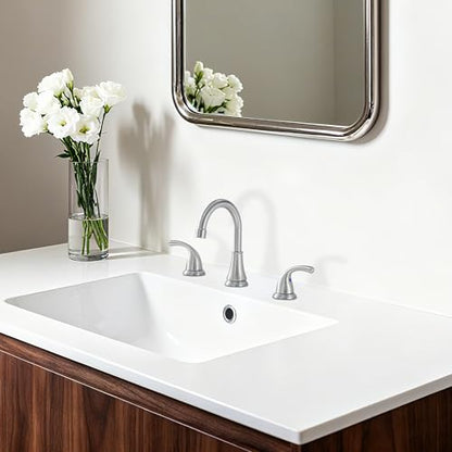 Bathroom Sink Faucet FRANSITON Centerset 8 Inch 2 Handle Bathroom Sink Faucet Lead-Free with Pop-up Drain Stopper and Supply Hoses (Brushed Nickel, 8 Inch) - color: Brushed Nickel