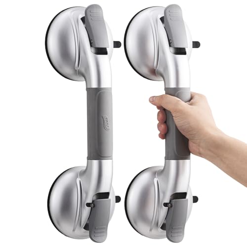 TAILI Shower Grab Bars,Suction Shower Handles,Upgraded,330lbs,2 Pack,Silver | Safety for Bathtubs,Toilet,Elderly&Seniors,Bathroom Grip Bar Heavy Duty Handrails,No Drilling Removable Waterproof,14.9" - color: Silver, size: 2 Pack