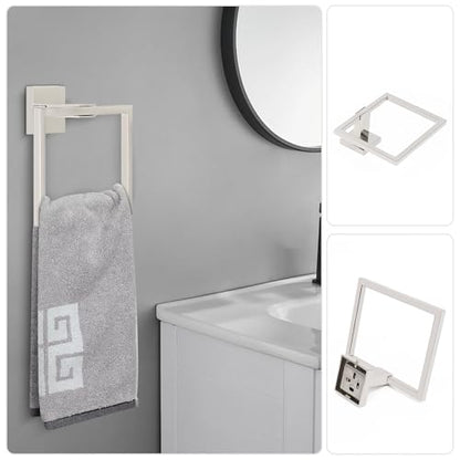 NearMoon 5 Pieces Bathroom Hardware Set 304 Stainless Steel, Square Towel Rack Kit - 24" Towel Rod + Towel Ring + Toilet Paper Holder + 2 Robe Hooks, Wall Mounted Bath Accessories (Chrome Finish) - color: Chrome Finish