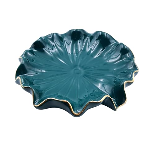 Ceramic Soap Dish Self-Draining Lotus Leaf Soap Holder Soap Saver for Bathroom,Kitchen,Sink,Bathtub(Green) - color: Green