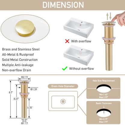 AVSIILE LED Bathroom Sink Faucet, Brushed Gold Waterfall Single Hole Handle Vanity Faucets for Sinks 1 Hole with Metal Pop Up Drain and 2 Water Supply Lines, Side Handle - color: Brushed Gold