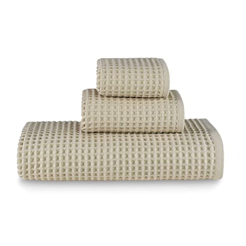 Waffle Bath Sheet Set, 100% Turkish Cotton, Includes 1 Bath Sheet, 1 Hand Towel, 2 Face Towels - color: Beige, size: Bath Sheet Set (4 Pieces)