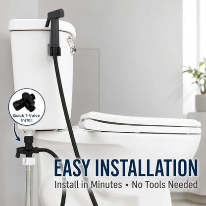 Handheld Bidet Sprayer for Toilet, Lockable Push Button, High Pressure Bathroom Sprayer, Cloth Diaper & Personal Hygiene Sprayer, Tank Mount No-Drill Install, Stainless Hose Set, Black Color - color: Black