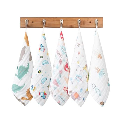 5-Pack Baby Washcloths - Soft Absorbent Viscose from Bamboo Wash Cloths for Babies, Kids, Toddlers, Infant, Newborn Bath Towels, Gentle on Sensitive Skin, 10x10 Reusable Face Towels