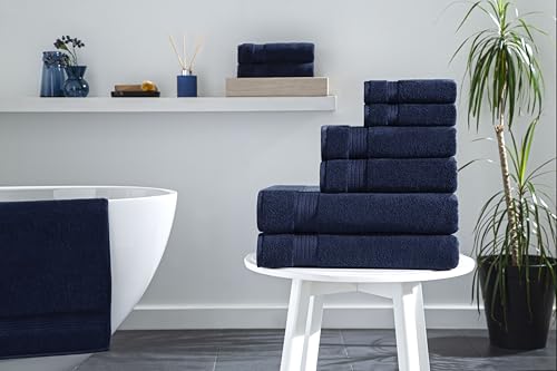 Ozdilek 6-Piece Bath Towel Set, 2 Bath, 2 Hand, 2 Wash, 100% Cotton Turkish Towels, 2 Bath Towels (30x60/550 GSM), 2 Hand Towels (16x30/575 GSM), 2 Washcloths (13x13/600 GSM) (Navy Blue) - color: Navy