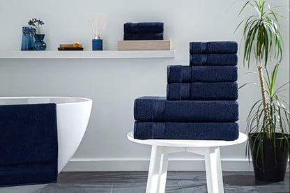 Ozdilek 6-Piece Bath Towel Set, 2 Bath, 2 Hand, 2 Wash, 100% Cotton Turkish Towels, 2 Bath Towels (30x60/550 GSM), 2 Hand Towels (16x30/575 GSM), 2 Washcloths (13x13/600 GSM) (Navy Blue) - color: Navy