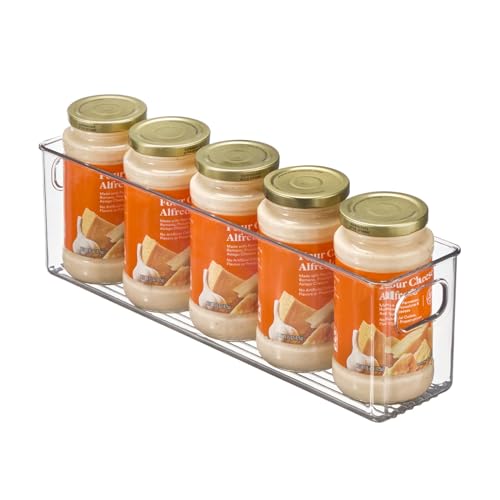 mDesign Plastic Kitchen Organizer - Storage Holder Bin with Handles for Pantry, Cupboard, Cabinet, Fridge/Freezer, Shelves, and Counter - Holds Canned Food, Snacks - 2 Pack - Clear
