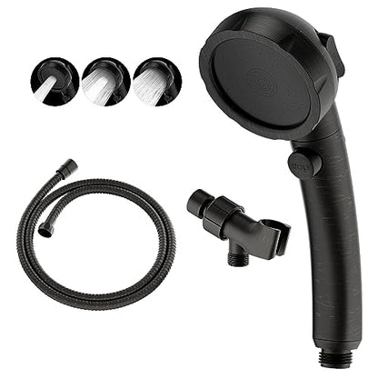 KAIYING High Pressure Oil-Rubbed Bronze Handheld Shower Head with ON/OFF Switch, 3 Spray Modes, Adjustable Angle Bracket, and Hose | 3 Spray Modes Shower Wand with Shut Off Button, Camper & RV Showerhead with Hose & Angle Adjustable Holder, Oil-Rubbed Bro