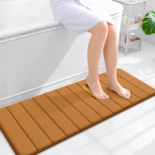 OLANLY Memory Foam Long Bathroom Rugs Runner 47x17, Super Soft Absorbent | Ochre, Quick Dry Bath Mat, Machine Washable Shower Floor Rugs, Bathmat Carpet for Bathroom Floor, Tub and Shower - color: Ochre, size: 47" X 17"