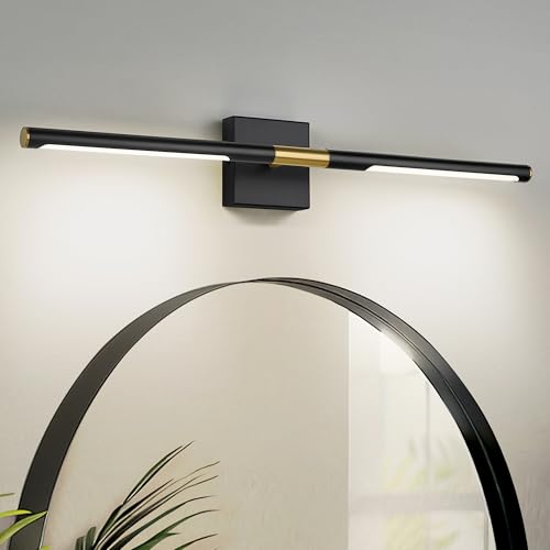 30 Inch Bathroom Light Fixtures, 16W 3CCT Dimmable Black and Gold LED Vanity Lighting Fixtures Over Mirror, 360?Rotatable Modern Bathroom Vanity Light Bar, AD-W9465-L75-BK