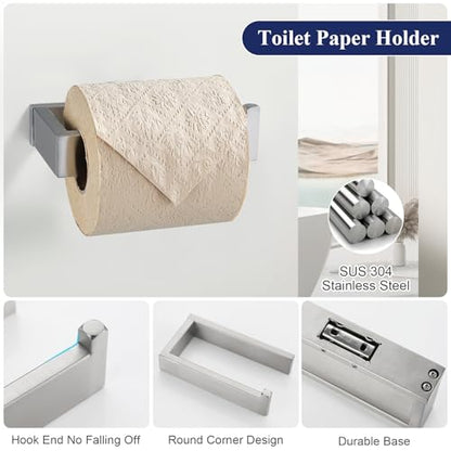 Brushed Nickel Bathroom Accessories, Toilet Paper Holder, Towel Bar & Hook | Lairuier 3 Pieces Bathroom Hardware Set, SUS304 Stainless Steel Towel Holder Set Toilet Paper Holder Robe Hook Wall Mounted - color: Brushed Nickel