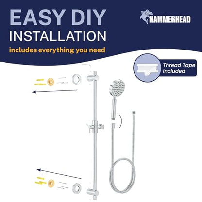 HammerHead Showers® SOLID METAL 27.5 Inch Shower Slide Bar Set and Handheld Shower Head with Hose — CHROME — 1.75 GPM Low Flow Spray Wand — Easily Adjust Height & Angle of Handshower - color: Chrome, size: 1.75 GPM