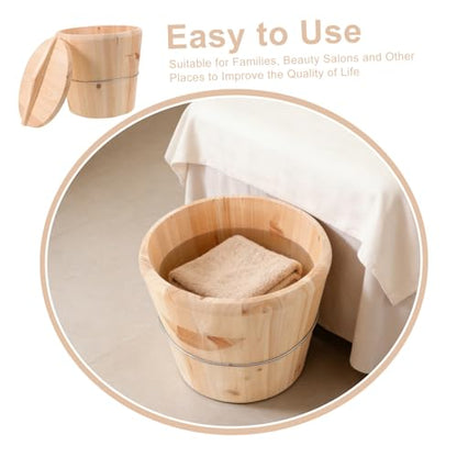 GALPADA Wooden Towel Heating Bucket 25x25x25 Cm with Lid, Large Capacity Sauna Towel Warmer Barrel for Bathroom and Spa Salon Use
