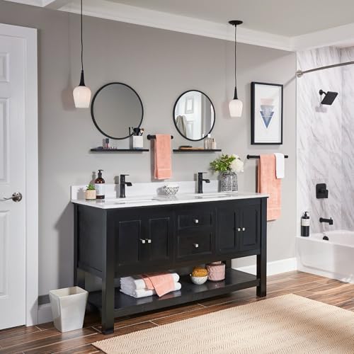 Moen Genta LX Matte Black One-Handle Modern Bathroom Sink Faucet with Optional Deckplate and Low-Arc Spout for Bath Countertop, 6702BL - color: Matte Black