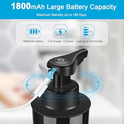 Automatic Foaming Soap Dispenser Touchless Hands-Free: Black Modern Smart Electric Sensor Clog-Free Design for Kitchen & Bathroom, Easy for Kids, Modern Acrylic
