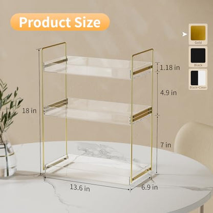 Bathroom Countertop Organizer, 3 Tier Acrylic Tray Vanity Counter Skincare Organizer Shelf, Kitchen Under Sink Standing Rack, Home Storage Holder for Lotion Makeup Cosmetics Perfume Spice, Gold | Kitchen Under Sink Standing Rack, Home Storage Holder for L