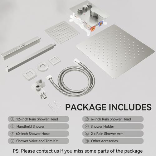 Shower System Dual Head，STARBATH 12+6" Rainfall Shower Head and Handheld Spray, Wall Mounted 3 Way Shower Faucet Set with Push Button Pressure Balance Valve and Trim Kit Brushed Nickel - color: Brushed Nickel, size: 6+12 inch-08