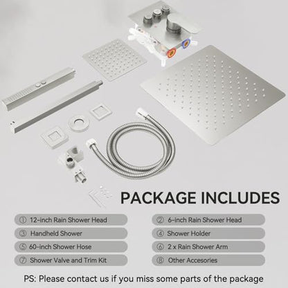 Shower System Dual Head，STARBATH 12+6" Rainfall Shower Head and Handheld Spray, Wall Mounted 3 Way Shower Faucet Set with Push Button Pressure Balance Valve and Trim Kit Brushed Nickel - color: Brushed Nickel, size: 6+12 inch-08