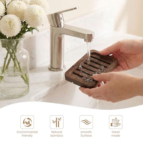 Flat Slotted Wood Soap Dish, 1 Pack, Dark Brown | Self Draining Design, Multi-use as Sponge Holder, Ideal for Shower, Bathroom, Kitchen, Sink & Travel, Box Packed - color: Dark Brown