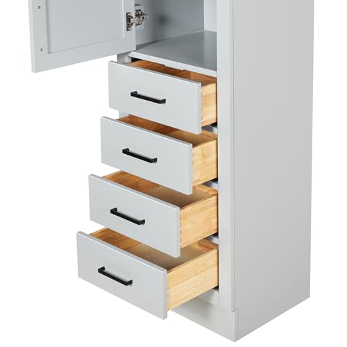 ARIEL Hepburn Bathroom Storage Cabinet - Solid Hevea Wood and Fully Assembled for Long-Lasting Durability and Sophisticated Finish, Freestanding Linen Bathroom Cabinet - 65”H x 20”W x 16”D, Grey - color: Grey, style: Hepburn