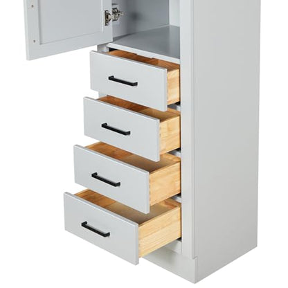 ARIEL Hepburn Bathroom Storage Cabinet - Solid Hevea Wood and Fully Assembled for Long-Lasting Durability and Sophisticated Finish, Freestanding Linen Bathroom Cabinet - 65”H x 20”W x 16”D, Grey - color: Grey, style: Hepburn