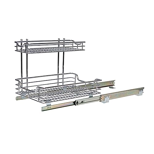 Household Essentials Glidez 2‑Tier Multipurpose Chrome‑Plated Steel Pull‑Out/Slide‑Out Under Sink Organizer, Chrome Finish - size: 12.25" - Standard, style: Undersink