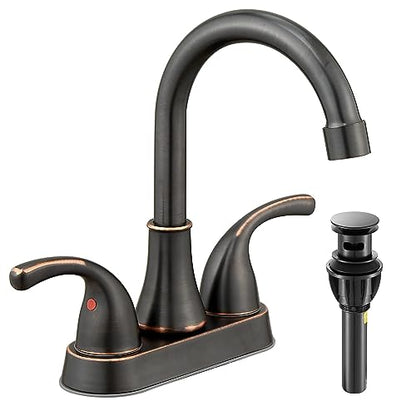 Bathroom Sink Faucet FRANSITON 4 Inch Faucet 2 Handle Bathroom Sinks Faucets Lead-Free Oil Rubbed Bronze Bath Sinks Faucets with Pop-up Drain Stopper and Supply Hoses - color: Oil Rubbed Bronze