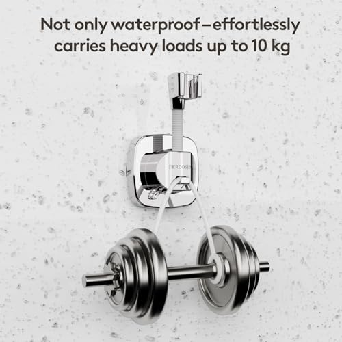 Shower Head Holder with Suction | 360° Swivel | Silver | Tool-free install in seconds, 360° swivel head, 10kg built-in storage hook, removable, rust-resistant, strong suction grip - color: Silver