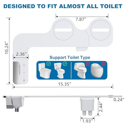IDEALHOUSE Bidet Attachment for Toilet - Dual Nozzle Feminine Wash, Bidet Sprayer for Bathroom,Adjustable Water Pressure,Non-Electric Toilet Bidet for Bathroom Accessories(chrome handle)
