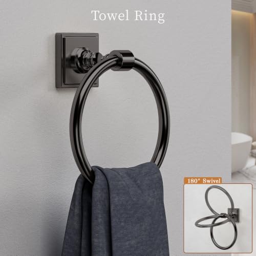 VEHCIL Matte Black Bathroom Towel Bar Set, 5 Piece Bathroom Hardware Accessory Set, SUS304 Stainless Steel 24" Towel Rack Holder Set for Bathroom, Wall Mounted - color: Matte Black