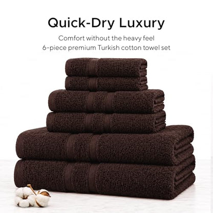 6 Pieces-Turkish Cotton - Luxury Towel Set for Bathroom & Kitchen, 2 Bath Towels, 2 Hand Towels & 2 WashCloths *Valued $79.99* (Dark Chocolate) - color: Dark Chocolate