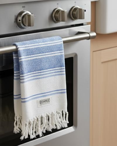 DEMMEX Organic Cotton Turkish Hand Towels for Bathroom & Kitchen – 100% Oeko-TEX Certified Turkish Cotton, Lightweight Quick Dry Hand Towels, Diamond Weave, Large 18x36 in, Set of 2, Denim Blue - color: Denim Blue