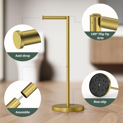 Brushed Gold Toilet Paper Holder Stand Free Standing Tissue Roll Holder | Freestanding Toilet Paper Stand Storage for Bathroom 304 Stainless Steel Rustproof for 4 Rolls(Fits All Rolls) by Evolvegoods - color: Brushed Gold