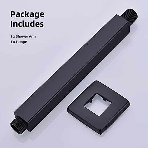 8 Inch Matte Black Square Ceiling Mount Shower Arm and Flange ﻿ | Stainless Steel Rain Straight Shower Head Extension Pipe - color: Matte Black, style: 8 Inches