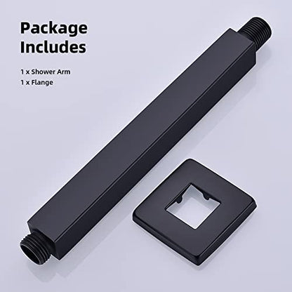 8 Inch Matte Black Square Ceiling Mount Shower Arm and Flange ﻿ | Stainless Steel Rain Straight Shower Head Extension Pipe - color: Matte Black, style: 8 Inches