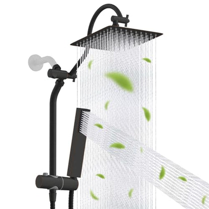 Hibbent 10'' Rainfall Shower Head with 4-Spray Handheld, Oil Rubbed Bronze | High Pressure Showerhead Combo, 12'' Adjustable Extension Arm, Extension Bar, Easy Reach Holder, 71'' Hose - color: Oil Rubbed Bronze, style: Square 10''