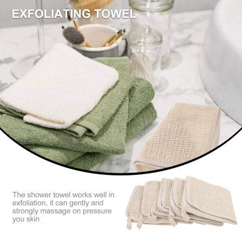 Happyyami 5pcs Linen Bath Towel Set with Rich Foam and Massage Features, Square Shower Bathing Towels for Exfoliating and Deep Cleansing in Bathroom