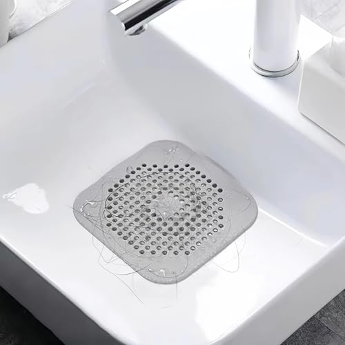 Silicone Hair Catcher 2-piece Set, Square Shower Drain Cover with Strong Suction Cup, Anti Clogging Hair Catcher for Shower, Bathtub, and Bathroom Drain Protectors (Purple) - color: Purple;