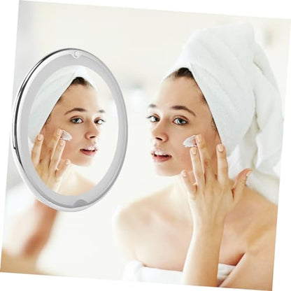 PartyKindom Magnifying LED Lighted Round Makeup Mirror with Suction Cup Portable Vanity Mirror for Men and Women for Detailed Cosmetic Application and Touch Ups