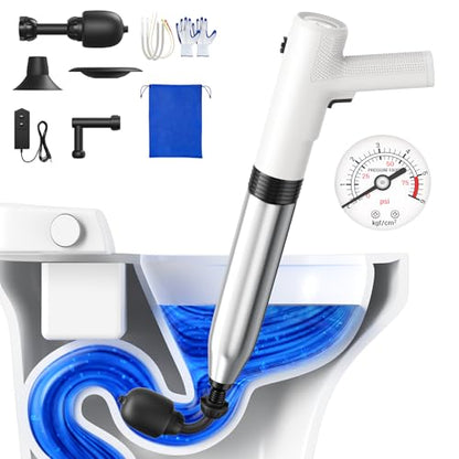 Electric Toilet Plungers for Bathroom,4 in 1 Toilet Unclogger,Auto-inflation Toilet Plunger Clog Remover Get Instant Result,High Pressure Toilet Plunger Heavy Duty for Washbasin,Sinks,Drain-White - color: White