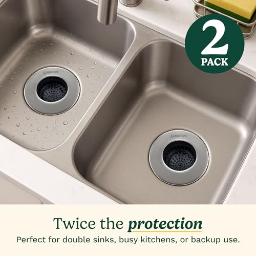 Cuisinart Sink Strainers- 2 Pack Kitchen Sink Drain Strainer & Food Catcher with Enamel-Coated Stainless Steel Rim and Silicone Base, Fits Standard 3.5" Drains, Outer Diameter 4.35", Scratch-Safe - color: Brushed Steel