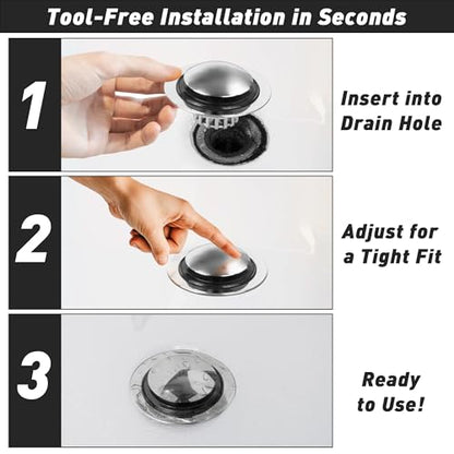 Bathtub Drain Stopper, Pop-Up Tub Drain Hair Catcher, Universal Bath Tub Drain Plug & Cover for 1.45-1.8 Inch Drain Holes, Replaces Lift & Turn, Tip Toe, or Trip Lever, Silver Finish (1)