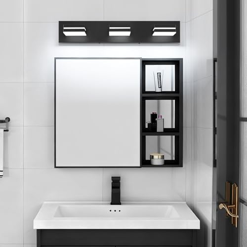 SineRise LED Modern Bathroom Vanity Light Fixtures, Modern Acrylic Bathroom Wall Lighting Fixtures Over Mirror, 3-Light, 24-Inch, Black, White - color: Black, White, size: 3-Light, 24-Inch