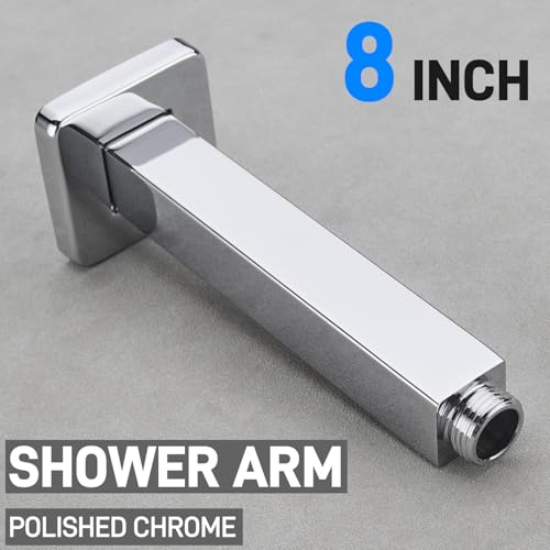 Square Shower Arm with Flange 8 Inch Straight Extension Arm for Ceiling Mount Rainfall Shower Head, Male NPT 1/2" to G1/2", Polished Chrome - color: Chrome, style: 8-Inch