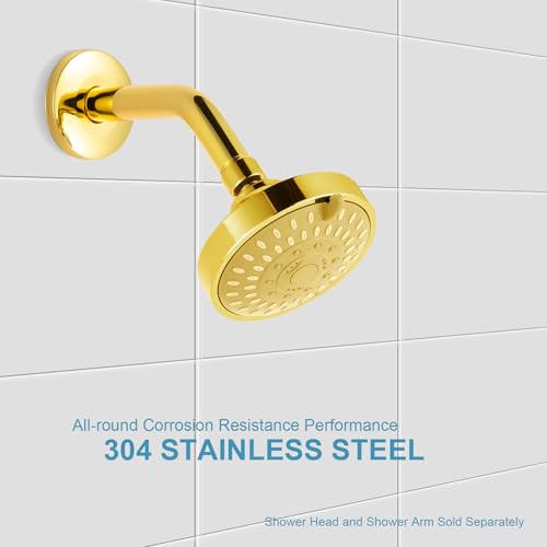 OFFO Shower Arm with Flange, 6 in Bright Gold Wall Mount Replacement Angle Shower Head Arm Wall-Mounted For Fixed Shower Head & Handheld Showerhead - color: Bright Gold, style: 6 in